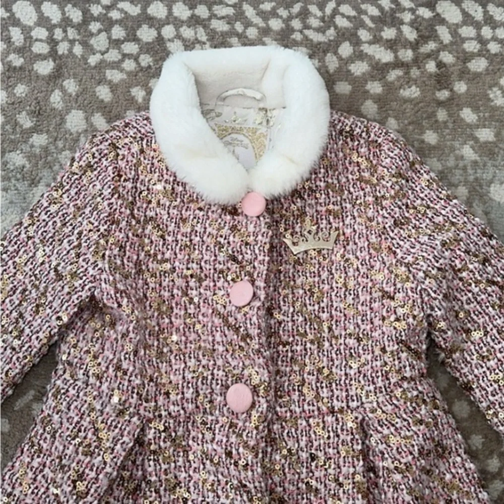 Disney Princess‎ Pink Tweed & Gold Sequin Girls Coat Size 4